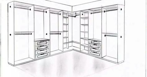 L Shape Walk In Wardrobe, L Shaped Closet, L Shape Wardrobe Design, Closet Design Plans, Closets Ideas, Fitted Wardrobes Bedroom, Luxury Closets, Closets Design, Dress Room