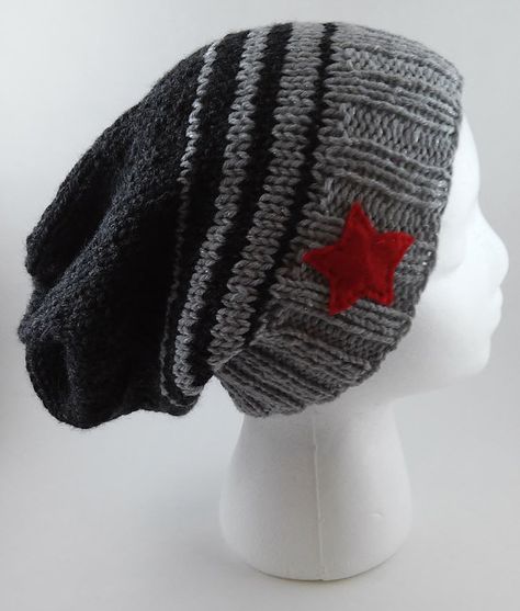 Winter Soldier Knit Slouchy Beanie by tinyhappyknits on Etsy Crochet Marvel, Marvel Clothes, Fandom Fashion, And Peggy, Slouchy Beanie, Winter Soldier, Percy Jackson, Beanie Hats, Diy Clothes