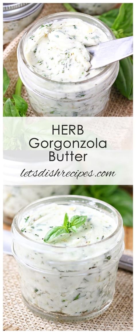 Herb Gorgonzola Butter Recipe: This savory butter features garden fresh herbs and crumbled Gorgonzola cheese. It’s the perfect accompaniment to grilled steaks, hamburgers and vegetables. #butter #herbs #condiments Gorgonzola Cheese Recipes, Savory Butter, Gorgonzola Recipes, Compound Butter Recipe, Herb Butter Recipe, Grilled Steaks, Beef And Vegetables, Juicy Hamburgers, Bite Size Food