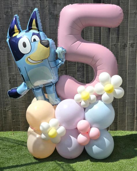 Bluey balloon stack! For a very special 5th birthday. These can also come personalised ✨️🎈 #pink #balloonsforalloccasions #birthdaygirl #birthday #bexleymums #blackheath #blue #dartfordmums #balloonsforalloccasions #personalised #greenwich #bluey #flowers #pastelcolors #yellow #balloons #partyideas #partyballoons #partytime Bluey Birthday Balloon Garland, Bluey Girls Birthday Party Decor, Ballon Stack, Bluey Balloon Arch Girl, Bluey Balloon Bouquets, Bluey Birthday Balloons, Bluey Balloon Garland Ideas, Pink Bluey Birthday Party, Bluey Birthday Party Ideas Pink