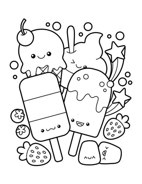 Cute And Kawaii Ice Cream And Dessert Coloring Page Dessert Coloring Pages, Dessert Ad, Fall Leaves Coloring Pages, Ice Cream Coloring, Kawaii Ice Cream, Cupcake Coloring Pages, Ice Cream Coloring Pages, Bug Coloring Pages, Hello Kitty Colouring Pages