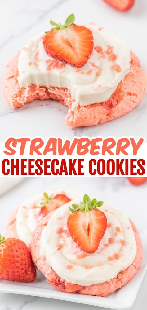 Strawberry Cheesecake Cookies, Homemade Cream Cheese Frosting, Crumble Cookie Recipe, Fresh Strawberry Recipes, Homemade Cream Cheese, Strawberry Cake Mix, Strawberry Dessert Recipes, Cake Mix Cookie Recipes, Cheesecake Cookies