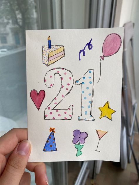 Front Of Card Ideas, Homemade Birthday Cards Aesthetic, 21st Bday Cards Diy, 21st Bday Card Ideas, 21 Birthday Card Ideas Handmade, Happy Birthday Card Homemade, Homemade Bday Cards For Boyfriend, Homemade 21st Birthday Cards, Handmade 21st Birthday Cards Ideas