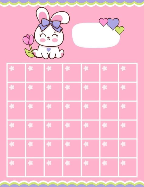 These free printable calendar templates have the cutest designs! Kawaii lovers, teens and kids will love these. These monthly calendars are blank so they can be used over and over again! The cute bunny calendar has a spring look and could be used for Easter. The unicorn calendar has a kawaii pastel aesthetic. kawaii planner Bunny Calendar, Cute Calendar Template, Kawaii Pastel Aesthetic, Diy Journals, Free Printable Calendar Templates, Calendar Design Template, Tracker Ideas, Kawaii Planner, Bullet Journal Mood Tracker Ideas