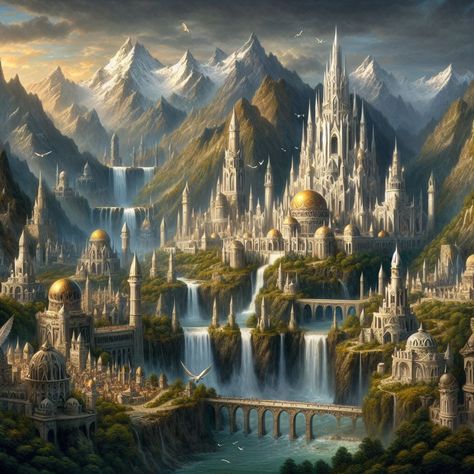 Elven City, School Goals, Fantasy Homes, Goals And Objectives, Fantasy City, Fantasy Castle, Fantasy Places, Fantasy Map, Fantasy Aesthetic