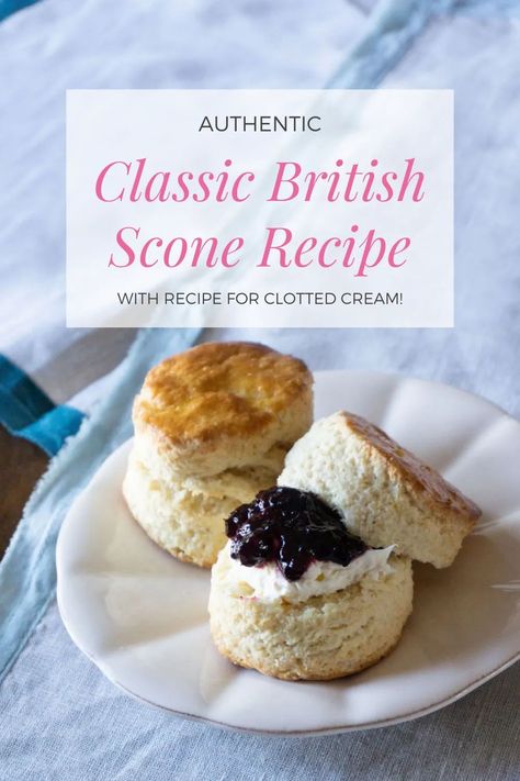 These British Scones bake up tall and light with a soft texture and fabulous flavor! Great for breakfast but normally served at teatime, spread with clotted cream, jam, or even butter! This British Scone recipe is a classic and as authentic as those served in London Tearooms! #scones #britishscones #recipe British Scones Recipe, Clotted Cream Recipes, Scones And Clotted Cream, British Snacks, British Scones, British Foods, English Scones, Scone Recipes, Homemade Scones