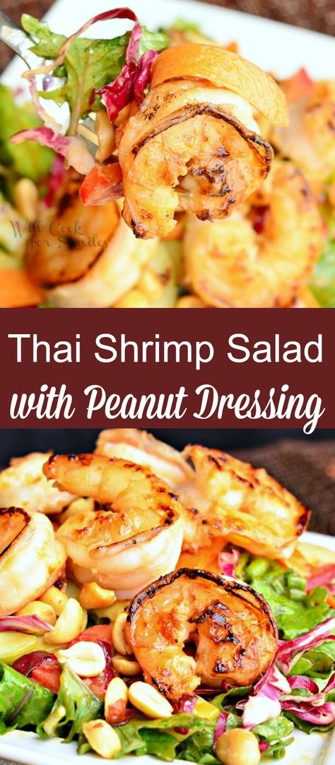 Asian Shrimp Salad Recipes, Shrimp Lunch Ideas Healthy, Honey Ginger Shrimp Bowl, Asian Salad With Shrimp, Shrimp Peanut Sauce, Spicy Thai Shrimp Salad, Shrimp With Peanut Sauce, Thai Seafood Salad, Asian Seafood Salad