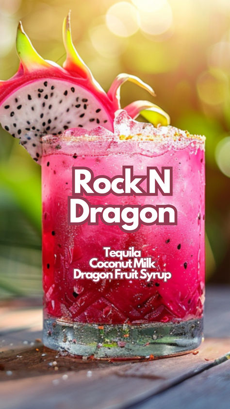 Rock N Dragon Dragon Fruit Margarita, Dragon Fruit Syrup, Coconut Cocktails, Dragon Fruit Drink, Classic Tequila Cocktails, Pretty Cocktail, Bartending Tips, Fruit Syrup, Iced Drinks Recipes