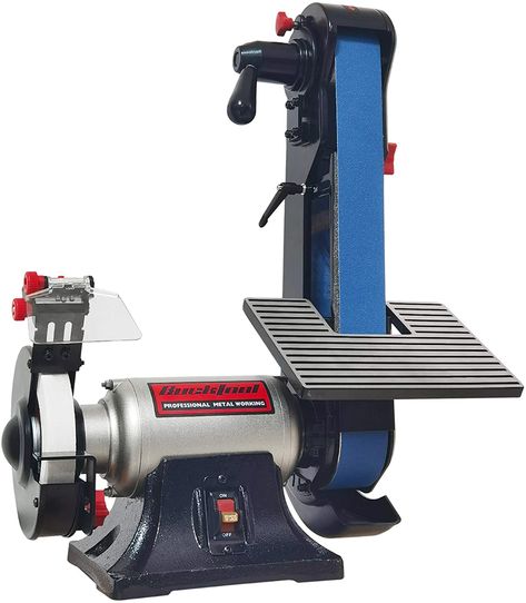 Bucktool Combo 2" x 42" Belt Sander 6" Bench Grinder, Knife Sharpener with Large Work Table BG2600 Upgraded Model - - Amazon.com Bench Grinder Stand, Knife Grinder, Belt Grinder, Bench Grinder, Grande Table, Belt Sander, Knife Sharpener, Woodworking Bench, Knife Sharpening