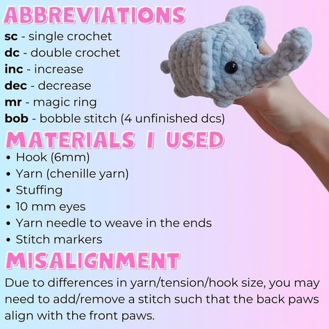 Pattern and design by @rosalie_toys 🌷 When publishing your works, please indicate the designer of the pattern | Instagram Crochet Patterns Easy, Crochet Elephant Pattern, Easy Amigurumi, Instagram Pattern, Easy Crochet Animals, Craft Things, Crochet Baby Toys, Crochet Design Pattern, Crochet Elephant