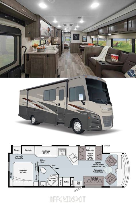 Winnebago Vista 31B - RV that Sleeps 10 Motorhome Layout, Family Motorhome, Rv Layout, Camper Layout, Rv House, Captain Chairs, Bus Motorhome, Motorhome Remodel, Rv Home