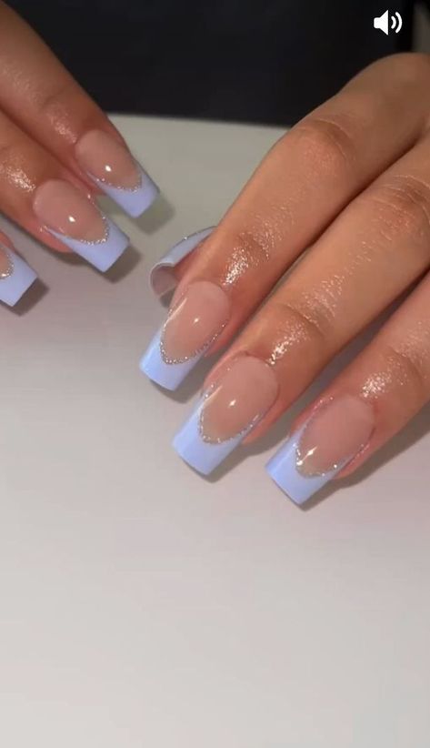 Unique French Tip Nails Coffin, Acrilyc Nails Ideas 2023, Medium Length Nail Ideas Coffin, Blue French Tip Nails Square With Design, Spring Trendy Nails Coffin, Cute French Nails Ideas Square, Sky Blue French Tip 1.5 Coffin, Acrylic French Tip Nails Color, Sky Blue French Tip Nails Square