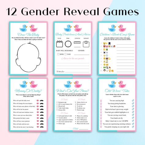 "12 Printable gender reveal games with answer keys included. ● Download is available immediately after purchase from your Etsy account Purchases and reviews section here: http://www.etsy.com/your/purchases ● Files must be downloaded from a desktop computer or a laptop. ● Games are not editable. WHAT GAMES WILL YOU RECEIVE ● Baby ABC's ● Baby Name Race ● Baby Predictions And Advice ● Baby Word Scramble + ANSWER KEY ● Celebrity Baby Names + ANSWER KEY ● Children's Book Emoji Game + ANSWER KEY ● Dr Baby Word Scramble Answers, Pink And Blue Gender Reveal, Printable Gender Reveal, Baseball Gender Reveal, Football Gender Reveal, Blue Gender Reveal, Reveal Party Games, Gender Reveal Party Games, Bow Gender Reveal