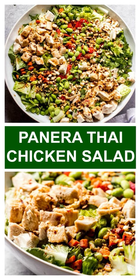 Bbq Chicken Salad Panera, Spicy Thai Chicken Salad, Spicy Thai Salad Dressing, Edamame Chicken Salad, Panera Salad Recipes, Panera Thai Chicken Salad, Panera Salad, Salad Cobb, Shelled Edamame