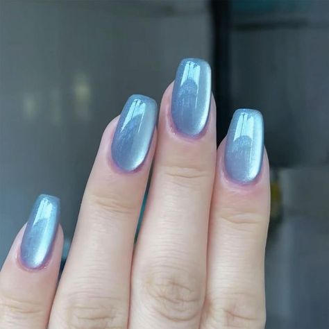 Fake Nails Blue, Nails Medium Square, Blue Chrome Nails, Blue Glitter Nails, Square Press On Nails, Chrome Nails Designs, Short Press On Nails, Nails Glossy, Press On Nails Medium