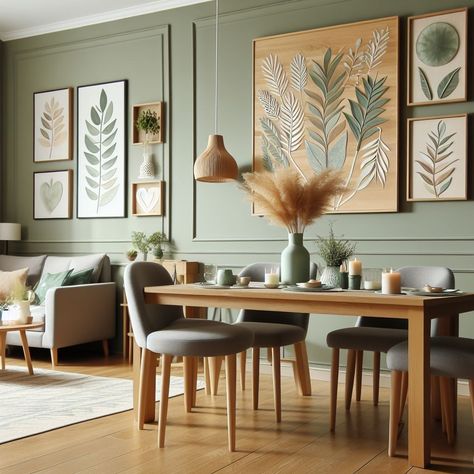 Green White Wood Dining Room, Sage Green Dining Room Walls, Sage Green Dining Room, Green Dining Room Walls, Blue Living Room Color Scheme, Blue Living Room Color, Sage Living Room, Green Couch Living Room, Green Walls Living Room