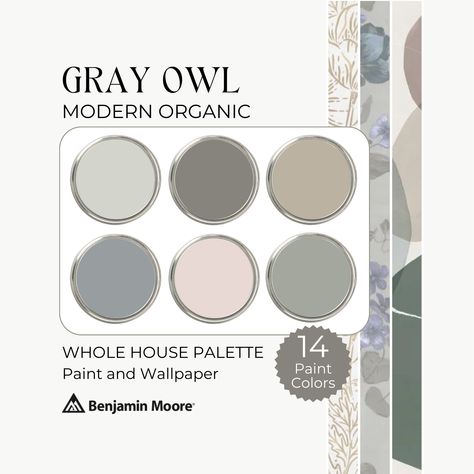 Grey Owl Color Palette, Gray Owl Coordinating Colors, Grey Owl Benjamin Moore, Benjamin Moore Grey, Whole House Palette, Gray Owl Paint, Neutral Paint Palette, House Palette, Paint Names