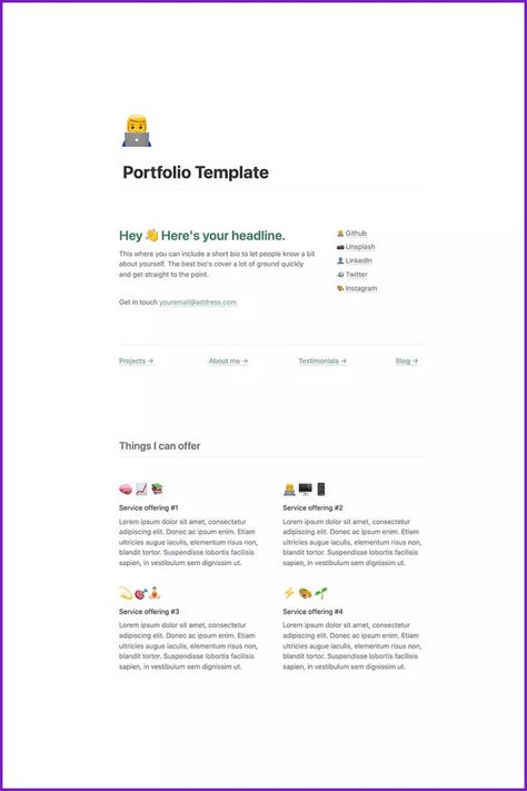 Portfolio Notion Template, Notion For Work, Notion Portfolio, Notion Mobile, Notion Blog, Notion Layout, Personal Blog Design, Portfolio Samples, Life Planner Organization