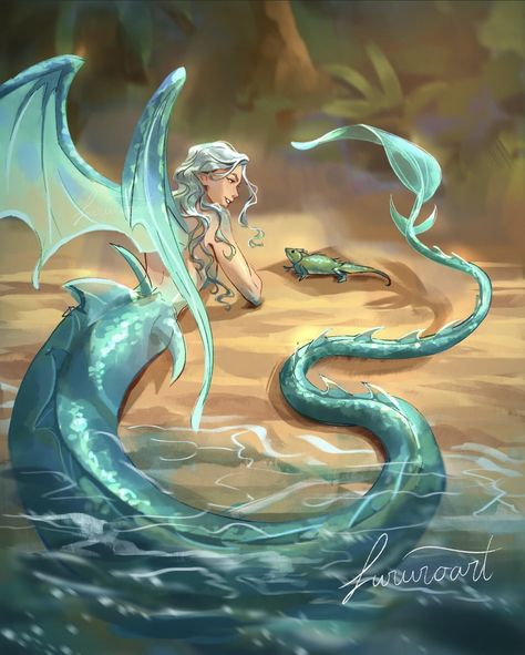 Water Dragon Merfolk Character Design, Sea Dragon Art, Dragon Mermaid, Mermaid Drawings, Water Dragon, Sea Dragon, Fantasy Creatures Art, Sea Creature, Arte Sketchbook