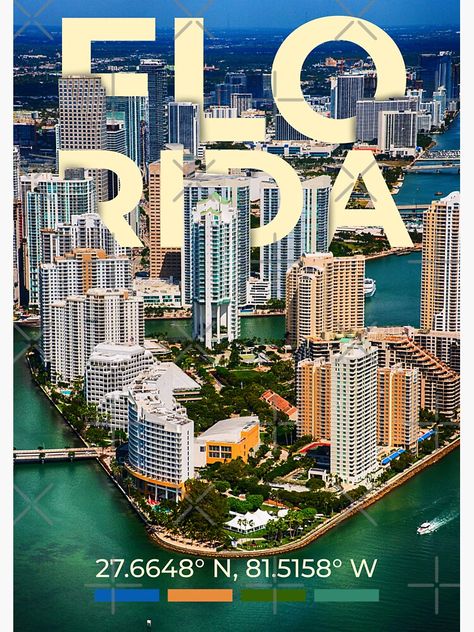 "Florida Travel Poster" Sticker for Sale by mardavemardave State Of Florida, Sunshine State, Florida Travel, Poster Stickers, The Sunshine, Travel Poster, Theme Park, Beautiful Beaches, Travel Posters