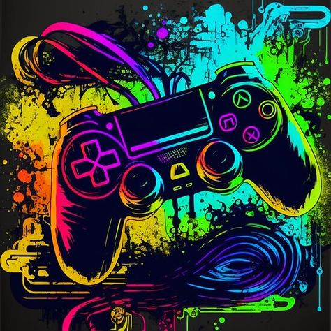 Game Controller Art, Kids Branding Design, 4k Gaming Wallpaper, Unique Digital Art, Neon Style, Rhinestone Art, Gaming Wallpapers, Dope Art, Tshirt Art