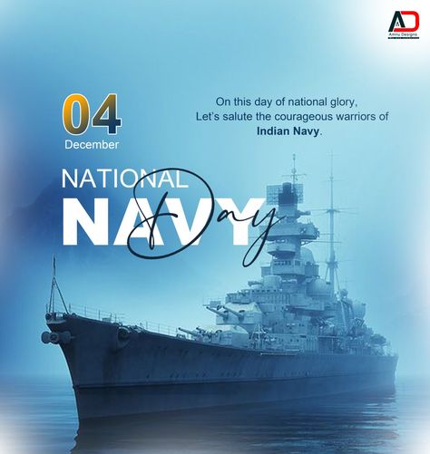 Indian Navy Day poster. Navy Day Poster, Indian Navy Ships, Indian Navy Day, Navy Inspiration, Aviation College, Air Hostess Training, Sun Moon Illustration, Army Recruitment, Indian Defence