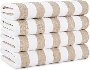 Arkwright Oversized California Beach Towels - (Pack of 4) Absorbent, Quick Drying, Ringspun Cotton Pool Towel, Perfect for Hotel, Spa Hot Tub, and Bath, 30 x 70 in, Beige Beach Towel Set, Hotel Towels, Striped Beach Towel, Large Beach Towels, Cotton Beach Towel, Pool Towel, Spa Towels, Towel Collection, California Beach