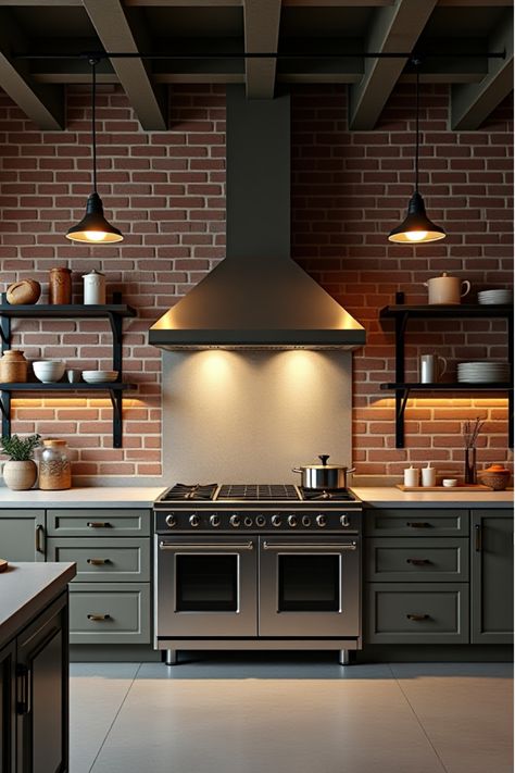 Kitchen with large stainless steel range hood Modern Kitchen Stove Design, Stainless Range Hood Ideas, Island Stove With Vent Hood, Stainless Steel Backsplash Behind Range, Kitchen Oven Hood, Kitchen Hoods Ideas, Kitchen Range Hood Ideas, Kitchen Stove Design, Modern Kitchen Hood