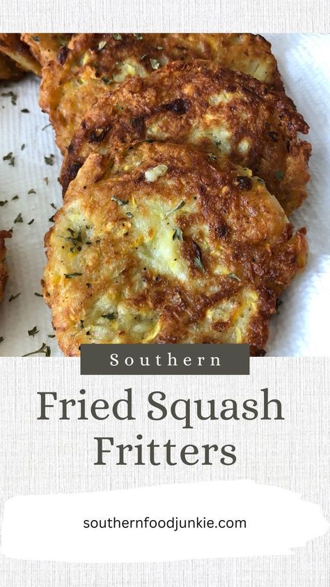 Add a delicious touch to your dinner with these summer fried squash fritters from Southern Food Junkie. Made with grated squash, eggs, flour, and onion, they are both simple to make and incredibly satisfying. With a crispy exterior and delicious taste, these squash fritters make for the perfect lunch or dinner that will be loved by all. Give this recipe a try today! Southern Fried Squash, Catfish Stew, Pan Squash, Fried Squash, Pattypan Squash, Squash Fritters, Squash Recipe, Fritter Recipes, Southern Food