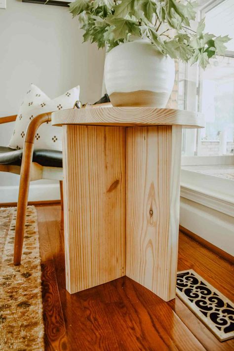 Easy DIY Side Table for $35 - House On Longwood Lane Livinf Room Side Table, How To Build A Side Table, X Side Table, Diy Side Table For Couch, Diy Dowel Side Table, Wood Bedside Table Diy, Bedside Diy Table, Home Depot Side Table, Simple Diy End Table