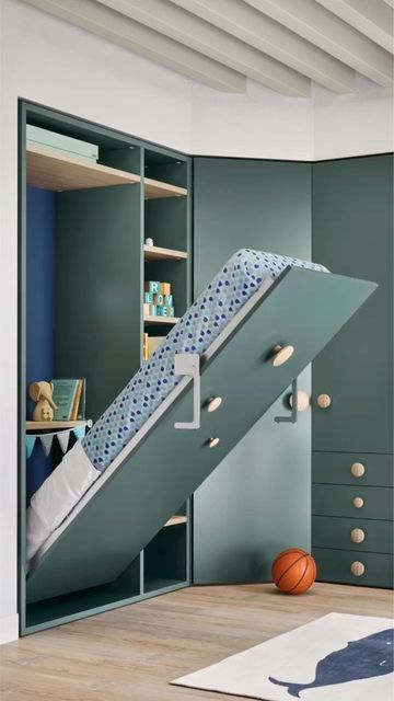 Kids Murphy Bed, Murphy Bed Playroom, Dividing Bedroom, Children’s Bedroom, Kids Room Design Small Space, Small Double Beds, Minimalist Kids Bedroom, Single Bed Design, Wall Bed Designs