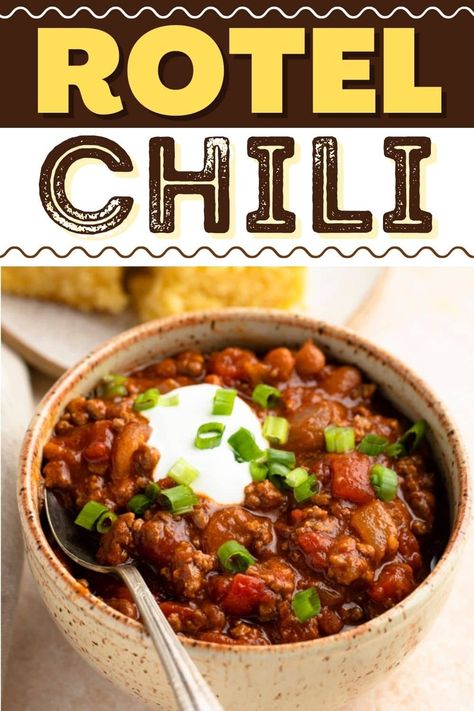 This recipe for Rotel chili is quick, easy, and delicious! With just 8 ingredients and about 30 minutes, you'll have a piping hot, incredible bowl of chili on the table. Chili With Rotel Recipe, Rotel Chili Fixins Recipe, Bowl Of Red Chili, Rotel Chili Recipe, Rotel Chili, Chilli Releno Casserole, Chili Bowl Recipe, Hormel Chili Recipe Dinners, Basic Chili