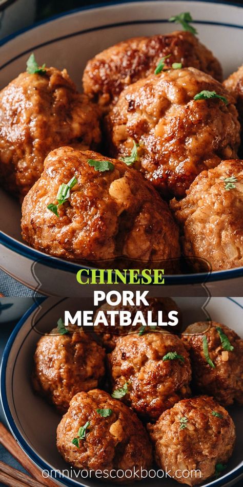 Chinese Lion’s Head Pork Meatballs (狮子头) | Omnivore's Cookbook Ground Pork Meatballs, Asian Pork Meatballs, Chinese Beef Recipes, Chinese Pork Recipes, Beef And Pork Meatballs, Custard Tarts, Ground Pork Recipes, Chinese Pork, Chinese Lion