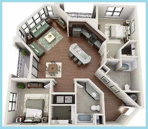 Sort of awkward, but i imagine it would be less so when you're in it. Interior Design Plan, Bedroom Layout, Apartment Floor Plan, Casa Country, Building Plans House, Apartment Floor Plans, Casas The Sims 4, Sims House Plans, Apartment Architecture