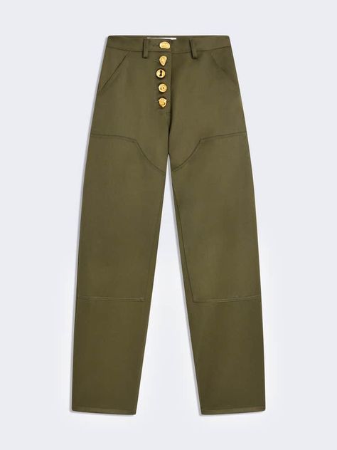 High-Waisted Flared Trousers - E-SHOP - Ready-to-Wear | Maison Schiaparelli Small Leather Accessories, Olive Pants, Elsa Schiaparelli, Flared Trousers, Suede Coat, High Waisted Flares, Flare Trousers, Brown Leather Jacket, Family Outfits