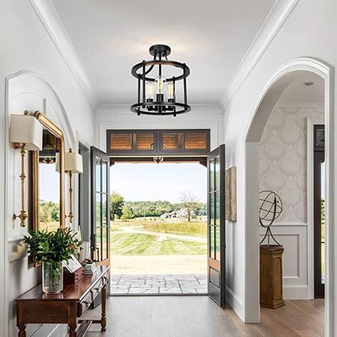 Pairing Light Fixtures, Entryway Hanging Light, Traditional Living Room Ceiling Lights, Rustic Entryway Light Fixture, Farmhouse Light Fixtures Entryway, Entry Light Fixture Low Ceiling, Front Entrance Light Fixture, Entrance Lighting Entryway, Entryway Light Fixture Low Ceiling