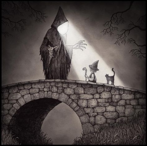 John Kenn Mortensen on Instagram: “The bridge and the light #johnkennmortensen #donkenn #thelight #darkart #artwork #witch #vvitch #sticktotheroad #illustration” Don Kenn, John Kenn Mortensen, Art Graf, John Kenn, Pen On Paper, Dark Art Drawings, Halloween Drawings, Dark Art Illustrations, Weird Creatures