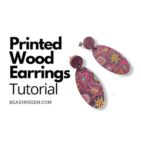 Mod Podge Wood Earrings, Wood And Bead Earrings, Wood Earrings Diy, Mod Podge On Wood, Decoupage Earrings, Free Jewellery Making Tutorials, Wood Earrings Stud, Nail Foil, Mixed Media Jewelry