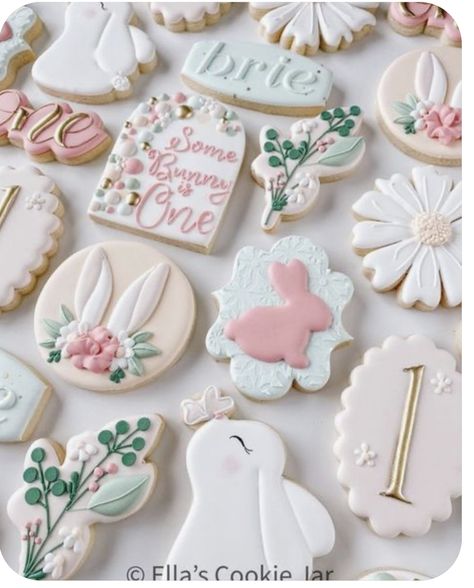 Easter Birthday Cookies, Hop Two It Birthday, Some Bunny Is Turning One Cookies, Bunny Sugar Cookies Decorated, Bunny Baby Shower Cookies, Bunny Birthday Cookies, Some Bunny Is Turning One Decorations, Some Bunny Is One Cookies, Rabbit Sugar Cookies