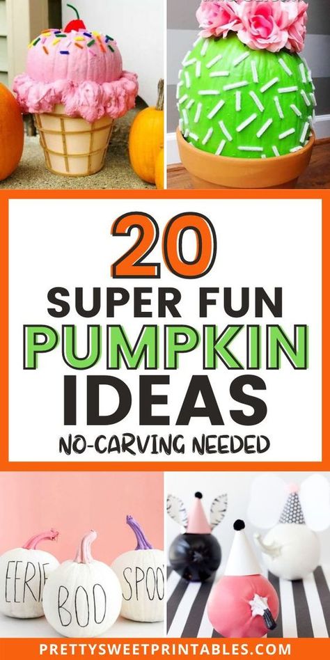 If you love pumpkin painting and decorating, you'll love these no carve pumpkin ideas. We have 20 pumpkin decorating ideas that will inspire you to DIY your pumpkins with the the kids. Have fun this Halloween season and make your pumpkin a no-carve one! #halloween #halloweendecor #pumpkindecor #fall Pumpkin No Carving Ideas Creative, Cutest Pumpkin Decorating Ideas, Easy Pumpkin No Carving Ideas, No Craved Pumpkins Ideas For Kids, Cute No Carve Pumpkin Ideas, Pumpkin Decorating Contest For Work, Fun Ways To Decorate Pumpkins, S’mores Pumpkin Decorating, No Carve Pumpkin Ideas For Kids