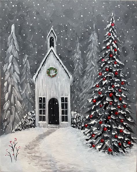 Book now for Paint Nite: Christmas Chapel with Erin Koskitalo on 12/08/2024 at 301 First Ave Spruce Grove, AB. Earn 10 Loyalty Reward points for every ticket! Winter Snow Scenes Paintings, Christmas Paint Canvas Ideas, Christmas Painted Canvas, Painted Christmas Scenes On Wood, Country Christmas Paintings, Nativity Silhouette Painting, Silent Night Painting, Christmas Village Painting On Canvas, Paint Winter Scenes