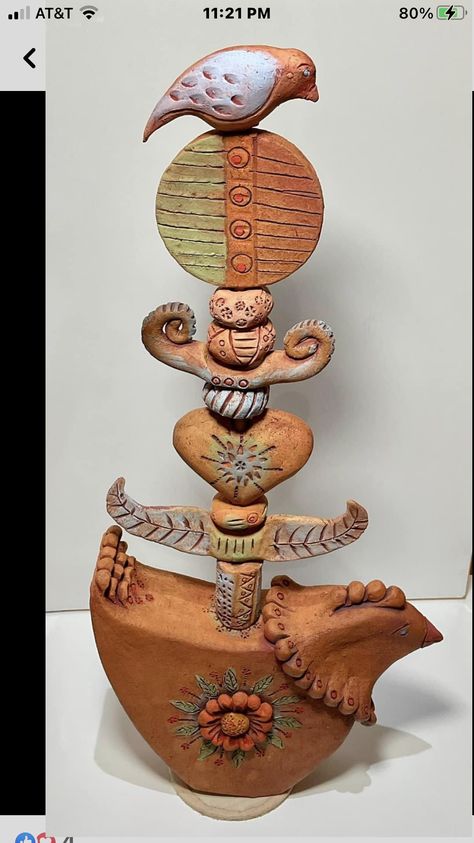 Ceramic Totem, Handmade Garden Art, Garden Totems, Totem Poles, Pottery Painting Designs, Ceramic Artwork, Pottery Handbuilding, Garden Pottery, Slab Pottery