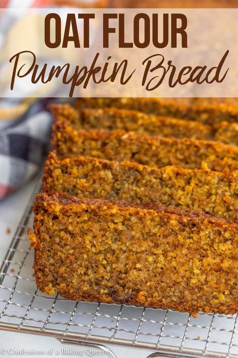 Spicy and Moist this Oat Flour Pumpkin Bread is delicious if you want to make it even better add the maple glaze. This easy quick bread is perfect for your morning cup of coffee, an afternoon treat or a midnight snack! You will love this delicious recipe!  Naturally gluten free with oat flour!   #glutenfreequickbread #pumpkinbread #oatflour #pumpkinandmaple Oat Flour Pumpkin Bread, Gluten Free Quick Bread, Easy Quick Bread, Oat Flour Recipes, Gluten Free Pumpkin Bread, Pumpkin Recipes Easy, Midnight Snack, Pumpkin Bread Recipe, Maple Glaze