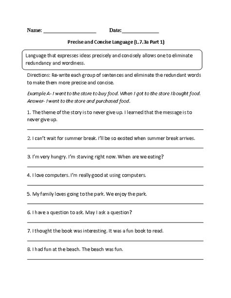 7th Grade Common Core | Language Worksheets Year 7 English Worksheets, Precis Writing, English Starters, 7th Grade English, 9th Grade English, Common Core Language, Ela Worksheets, Language Arts Worksheets, Homeschool Worksheets