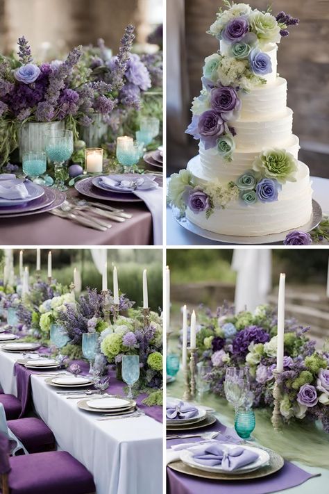 Light Blue and Purple Wedding: Beautiful Purple, Light Blue, and Light Green Ideas - Francisca's Bridal Light Blue And Purple Wedding, Spring Wedding Color Ideas, Lilac Wedding Colors, Blue And Purple Wedding, Light Purple Wedding, Wedding Color Palette Ideas, Colorful Spring Wedding, Blue Purple Wedding, Winter Wedding Color Palette