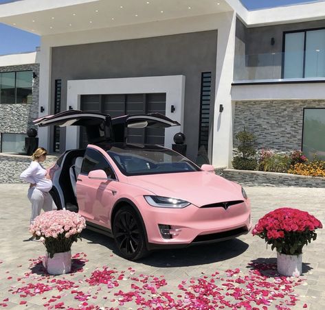 Pink Tesla, Ace Family, Top Luxury Cars, Girly Car, Lux Cars, Car Goals, Tesla Car, Tesla Model X, Luxury Lifestyle Dreams