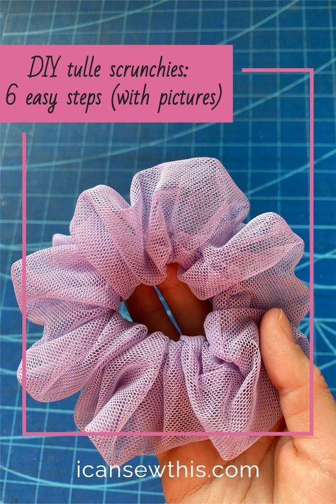 If you have tulle scraps lying around, you can make something cool out of them – tulle scrunchies! Here’s a quick tutorial for how to sew your own tulle scrunchies. My scrunchies are made from 25-30” x 4” strips of tulle, and approx. 6 inches of elastic. Tulle Accessories Diy, What To Do With Tulle, Tulle Sewing Projects, Tulle Accessories, Tulle Scrunchies, Tulle Hair Accessories, Sewing Scrunchies, Tulle Sewing, Scrunchies Tutorial