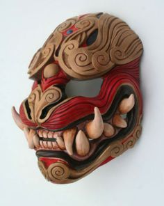 Hannya Maske, Mascara Oni, Lion Mask, Fu Dog, Japanese Mask, Oni Mask, Red Color Schemes, Cool Masks, Masks Art