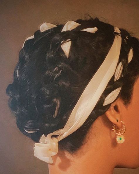 braids braid braidstyles braidedhair milkmaid ribbon earrings gold Bridal Milkmaid Braid, Ribbon Braids Mexican, Milkmaid Braid With Ribbon, Milkmaid Braid Black Women, Milkmaid Bun, Mexican Braided Hairstyles, Milkmaid Hair, Mexican Braids With Ribbon, Hairstyles With Ribbon Braided