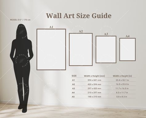 Gallery Wall Frame Sizes, Wall Art Size Guide, Art Size Guide, Print Size Guide, Poster Business, Picture Frame Sizes, Poster Sizes, Star Wall Art, Interior Design Guide